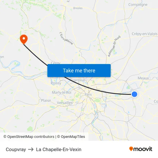 Coupvray to La Chapelle-En-Vexin map