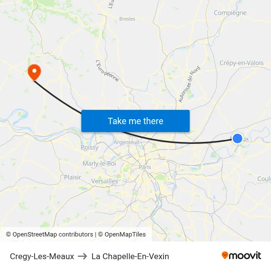 Cregy-Les-Meaux to La Chapelle-En-Vexin map