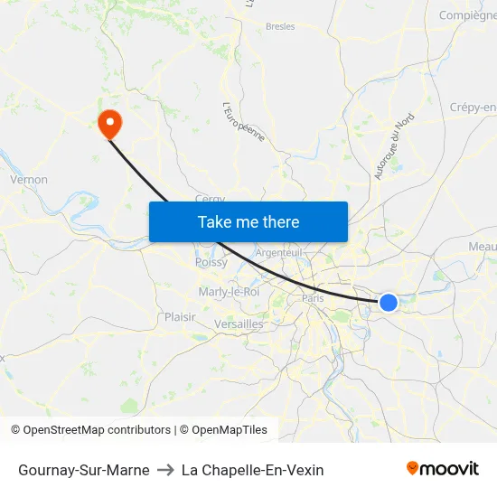 Gournay-Sur-Marne to La Chapelle-En-Vexin map