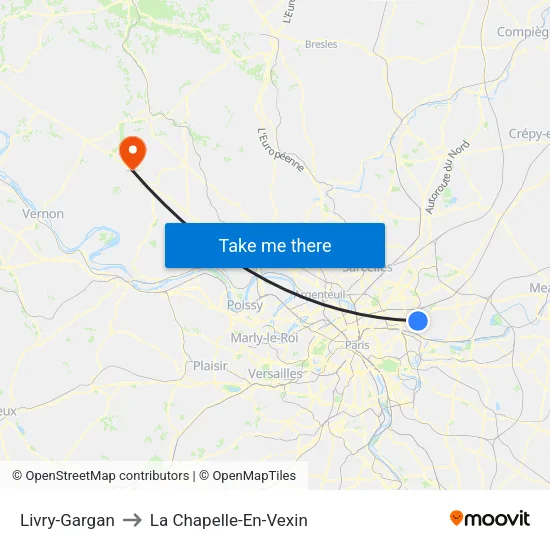 Livry-Gargan to La Chapelle-En-Vexin map