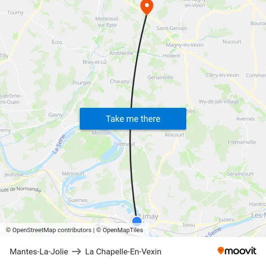 Mantes-La-Jolie to La Chapelle-En-Vexin map