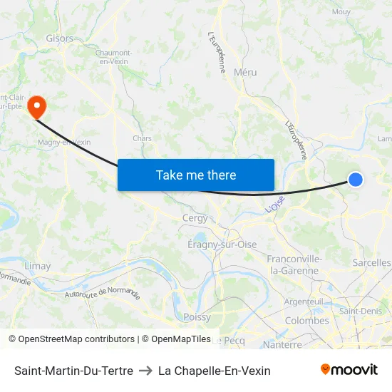 Saint-Martin-Du-Tertre to La Chapelle-En-Vexin map