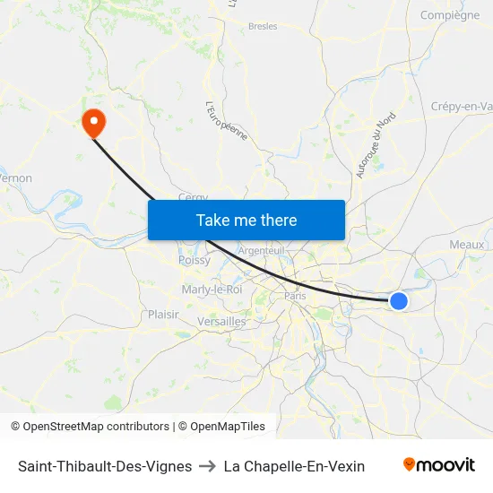 Saint-Thibault-Des-Vignes to La Chapelle-En-Vexin map