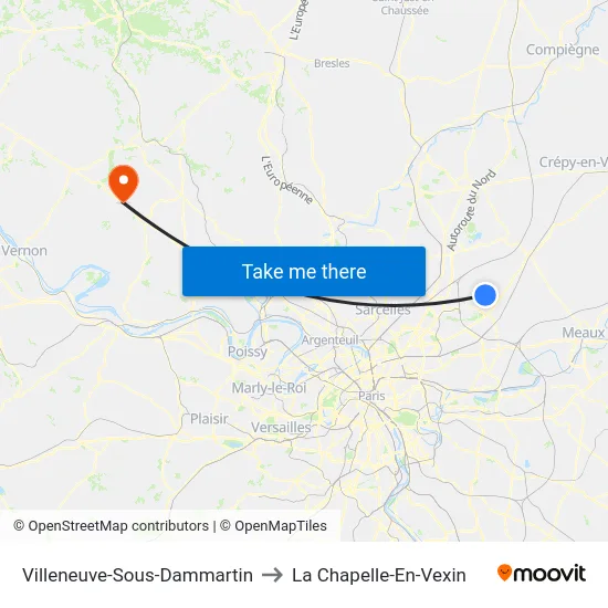 Villeneuve-Sous-Dammartin to La Chapelle-En-Vexin map