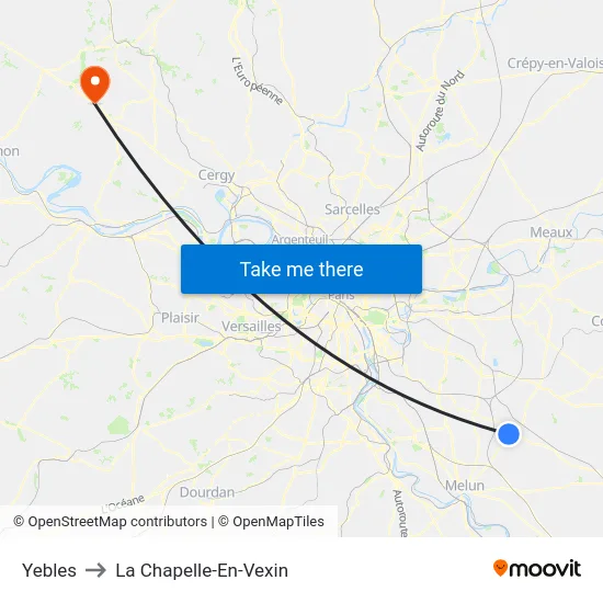 Yebles to La Chapelle-En-Vexin map