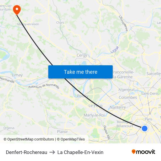 Denfert-Rochereau to La Chapelle-En-Vexin map