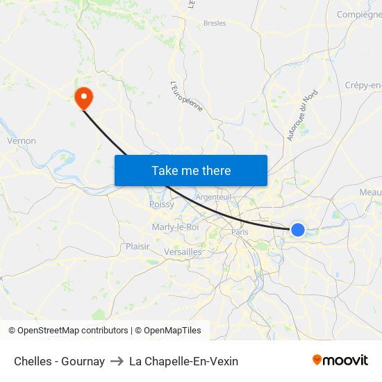 Chelles - Gournay to La Chapelle-En-Vexin map