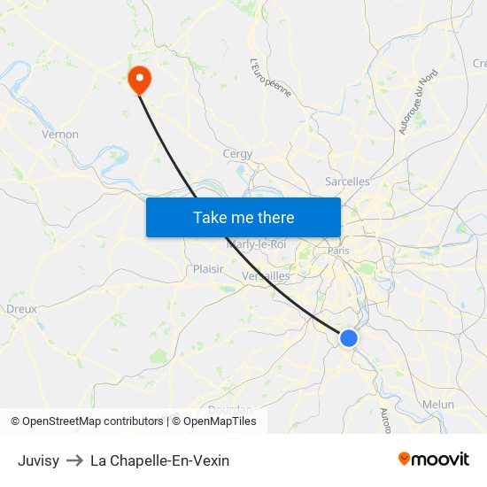 Juvisy to La Chapelle-En-Vexin map