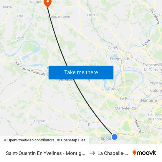 Saint-Quentin En Yvelines - Montigny-Le-Bretonneux to La Chapelle-En-Vexin map