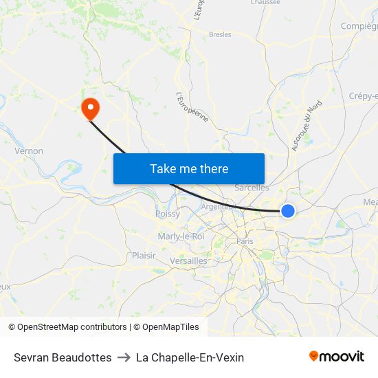 Sevran Beaudottes to La Chapelle-En-Vexin map