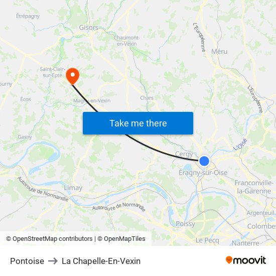 Pontoise to La Chapelle-En-Vexin map