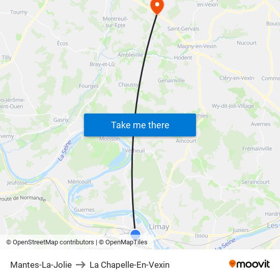Mantes-La-Jolie to La Chapelle-En-Vexin map