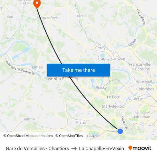 Gare de Versailles - Chantiers to La Chapelle-En-Vexin map