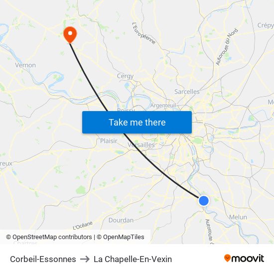 Corbeil-Essonnes to La Chapelle-En-Vexin map