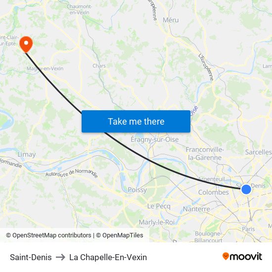Saint-Denis to La Chapelle-En-Vexin map