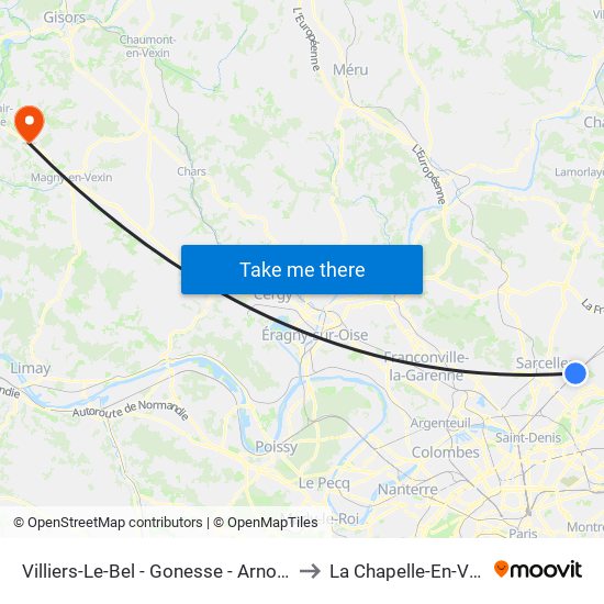 Villiers-Le-Bel - Gonesse - Arnouville to La Chapelle-En-Vexin map