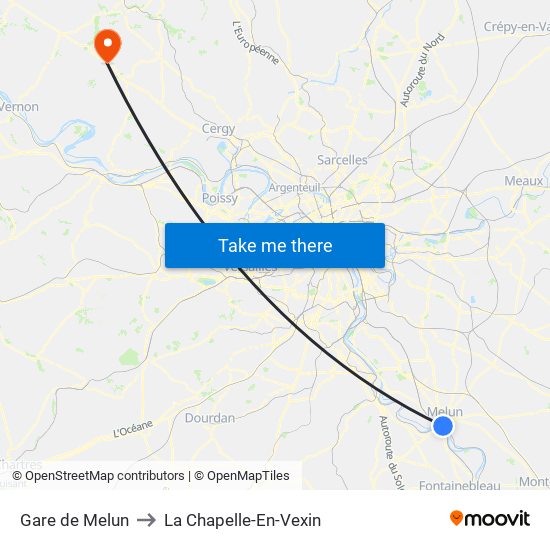Gare de Melun to La Chapelle-En-Vexin map