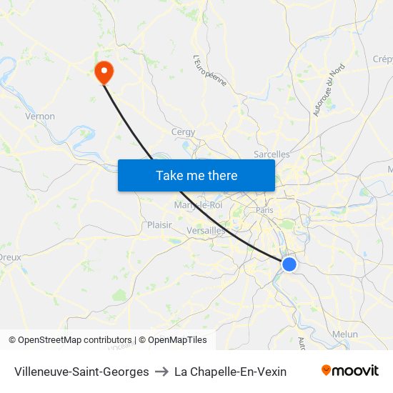 Villeneuve-Saint-Georges to La Chapelle-En-Vexin map