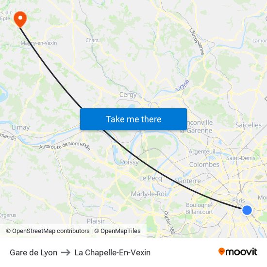 Gare de Lyon to La Chapelle-En-Vexin map