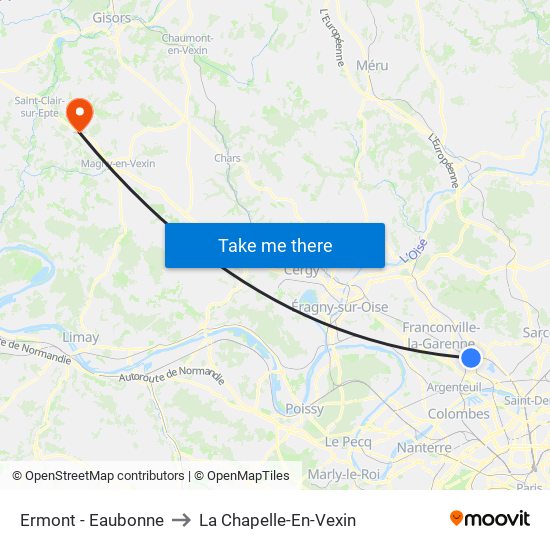 Ermont - Eaubonne to La Chapelle-En-Vexin map