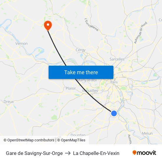 Gare de Savigny-Sur-Orge to La Chapelle-En-Vexin map