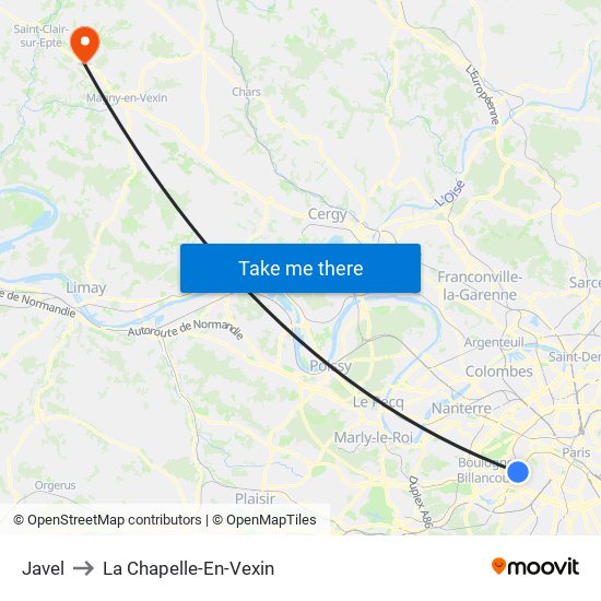 Javel to La Chapelle-En-Vexin map