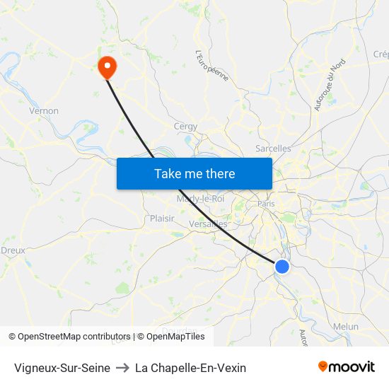 Vigneux-Sur-Seine to La Chapelle-En-Vexin map
