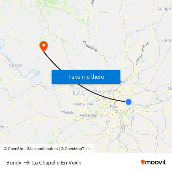 Bondy to La Chapelle-En-Vexin map