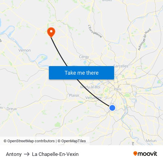 Antony to La Chapelle-En-Vexin map