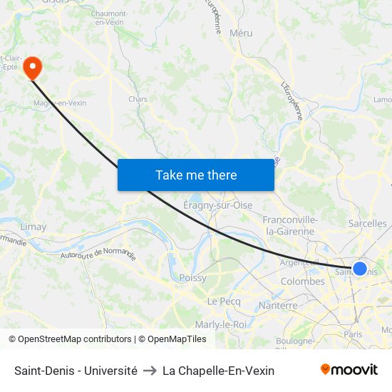 Saint-Denis - Université to La Chapelle-En-Vexin map