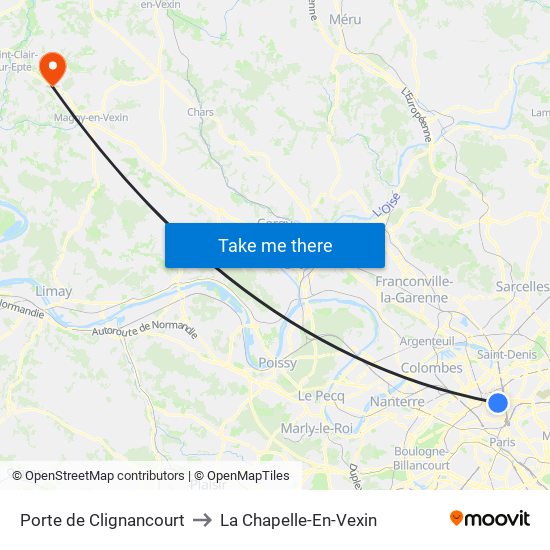 Porte de Clignancourt to La Chapelle-En-Vexin map