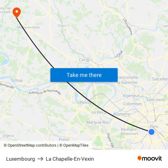 Luxembourg to La Chapelle-En-Vexin map