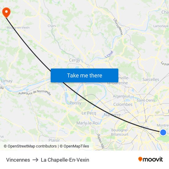 Vincennes to La Chapelle-En-Vexin map