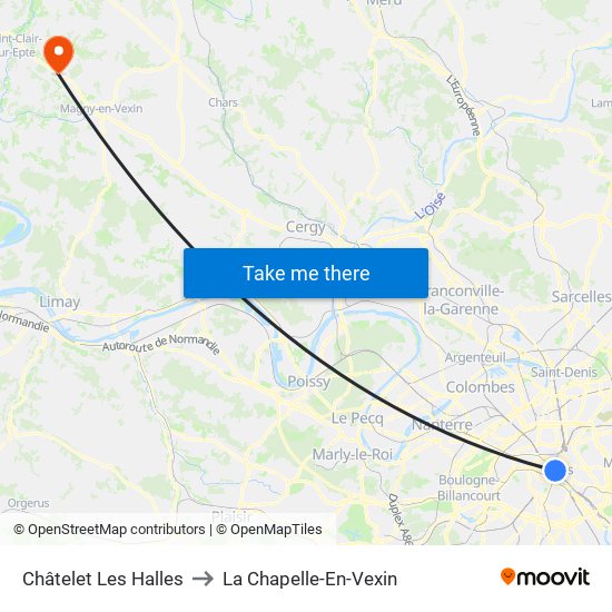 Châtelet Les Halles to La Chapelle-En-Vexin map