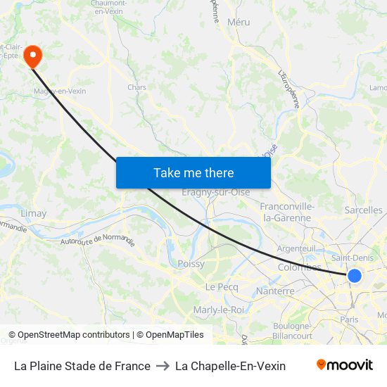 La Plaine Stade de France to La Chapelle-En-Vexin map