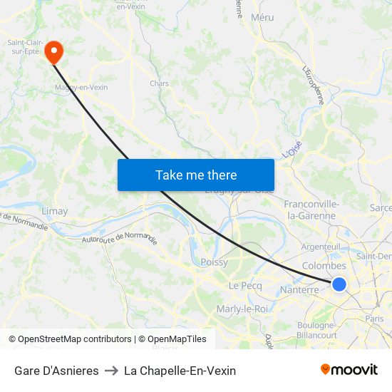 Gare D'Asnieres to La Chapelle-En-Vexin map