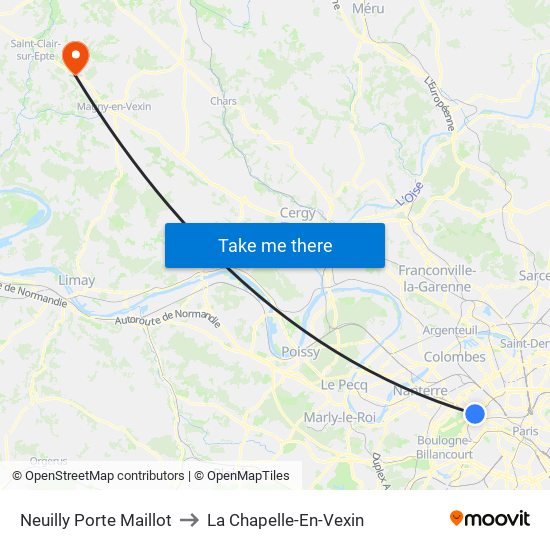 Neuilly Porte Maillot to La Chapelle-En-Vexin map