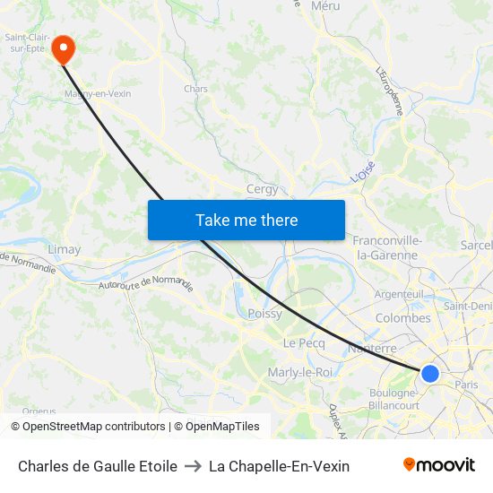 Charles de Gaulle Etoile to La Chapelle-En-Vexin map