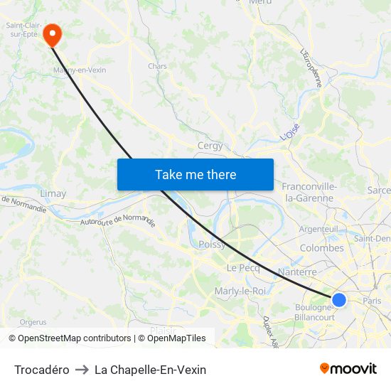 Trocadéro to La Chapelle-En-Vexin map