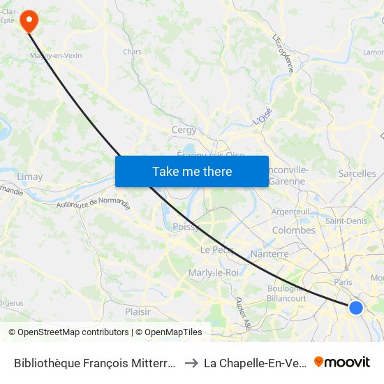 Bibliothèque François Mitterrand to La Chapelle-En-Vexin map