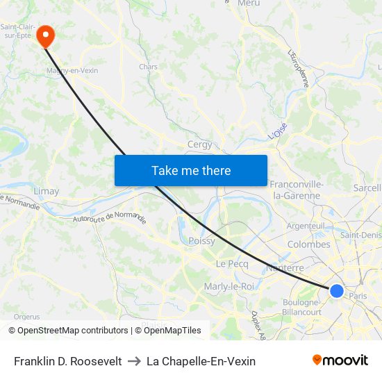 Franklin D. Roosevelt to La Chapelle-En-Vexin map