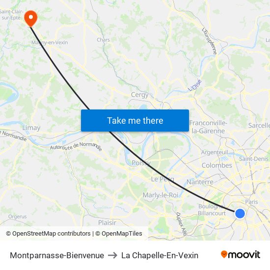 Montparnasse-Bienvenue to La Chapelle-En-Vexin map
