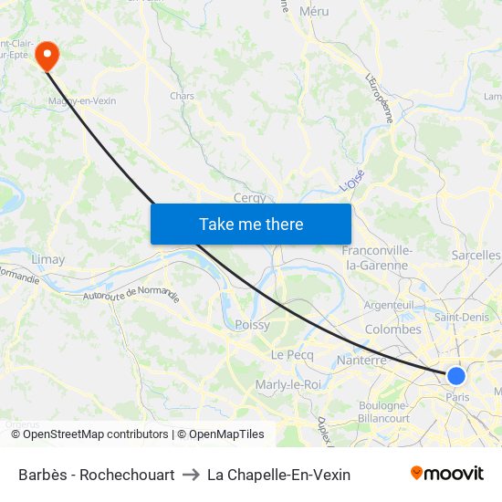 Barbès - Rochechouart to La Chapelle-En-Vexin map