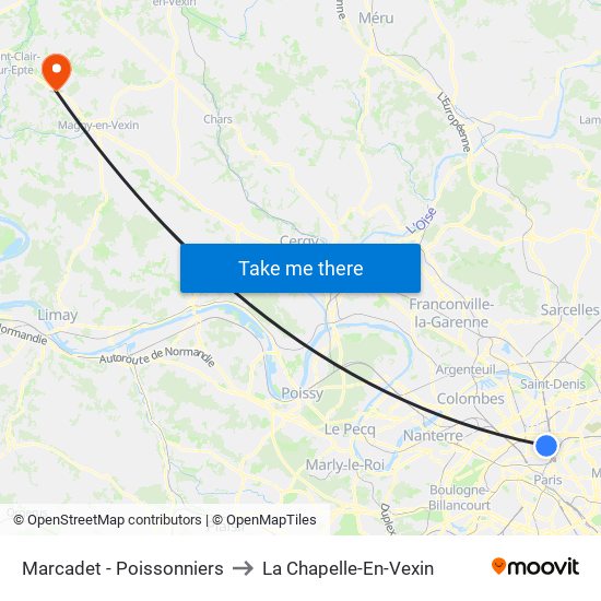 Marcadet - Poissonniers to La Chapelle-En-Vexin map