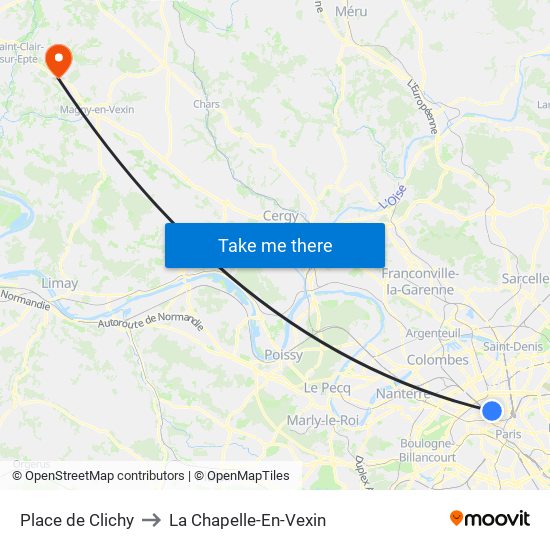Place de Clichy to La Chapelle-En-Vexin map
