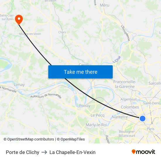 Porte de Clichy to La Chapelle-En-Vexin map