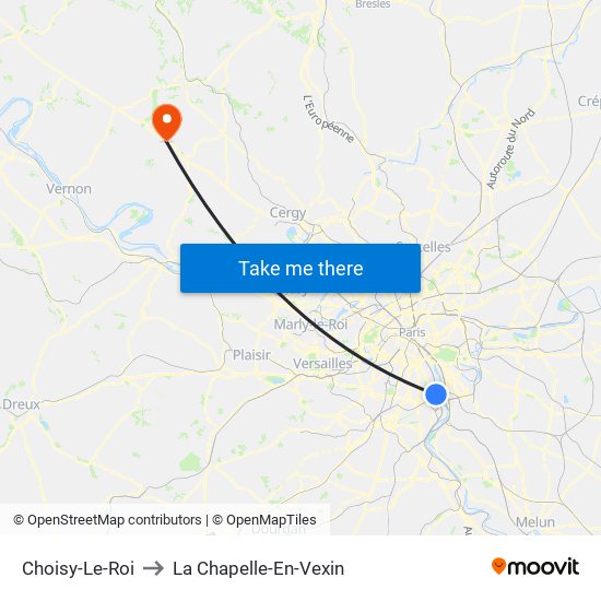 Choisy-Le-Roi to La Chapelle-En-Vexin map