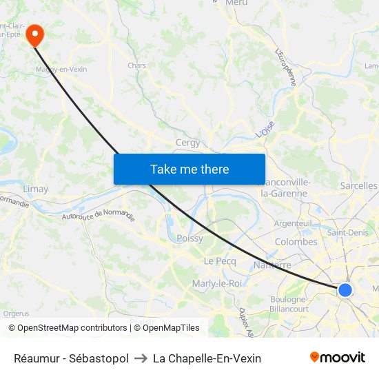 Réaumur - Sébastopol to La Chapelle-En-Vexin map