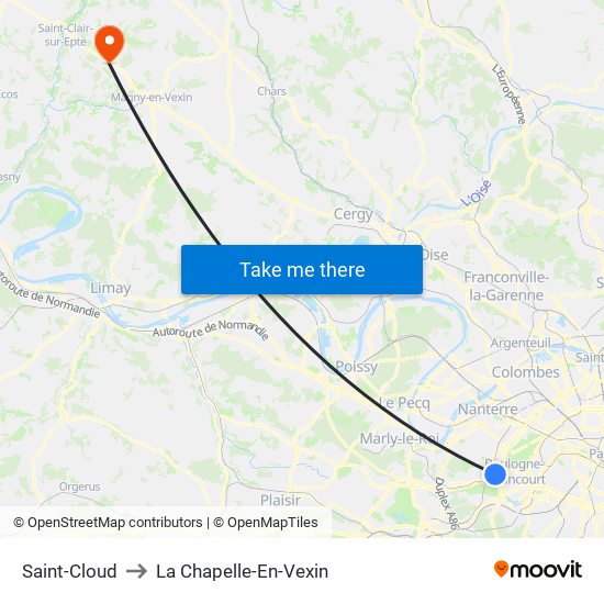 Saint-Cloud to La Chapelle-En-Vexin map