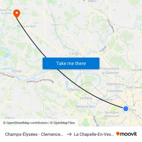 Champs-Élysées - Clemenceau to La Chapelle-En-Vexin map